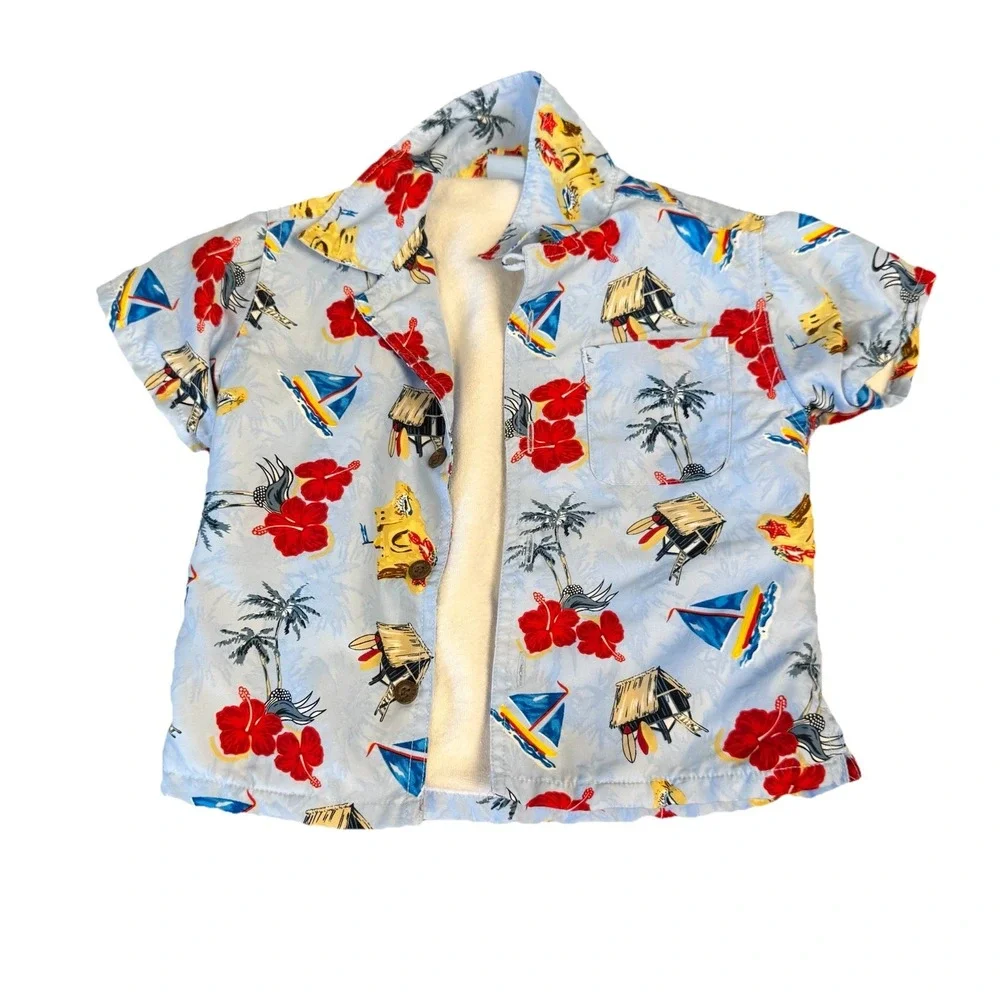 OP Sport Baby Swim Shirt‎ Lot 2 Hawaiian Terry Lined Rash guard 12–18M AOP